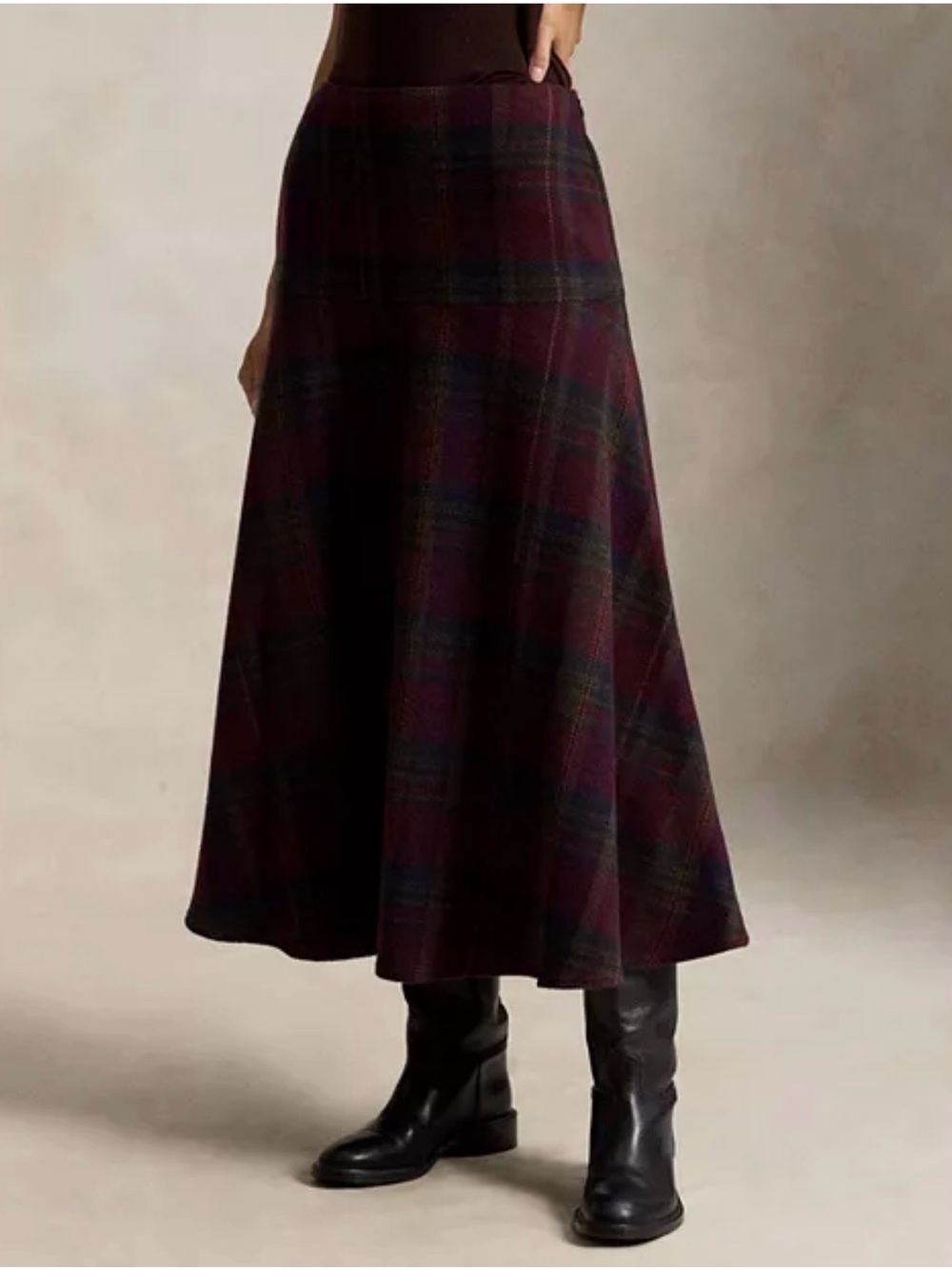 Ralph Lauren Burgundy Plaid Maxi Skirt